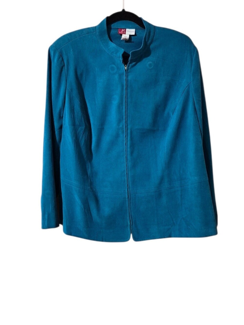 JM Collection Teal Zip and Pocket Front Jacket Faux Suede Size 16W EUC